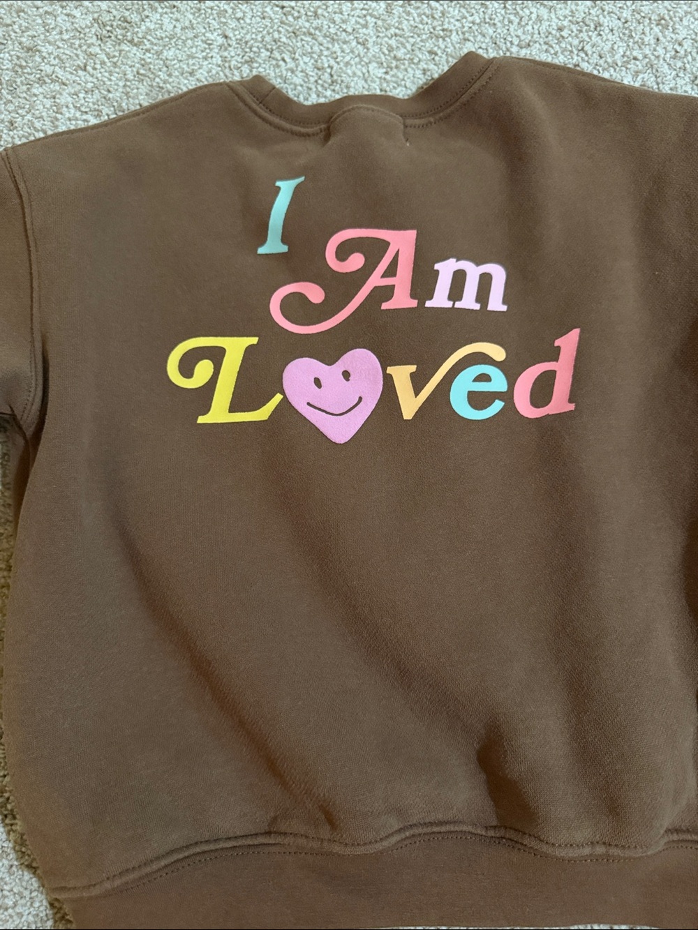 Mayfair I Am Loved Brown Kids Sweatshirt - Cozy Brown Crewneck size 4-5